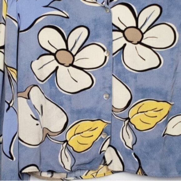 Zara Cropped Long Sleeve Floral Print Button up Top Size Medium Blue Whi… - Picture 3 of 12